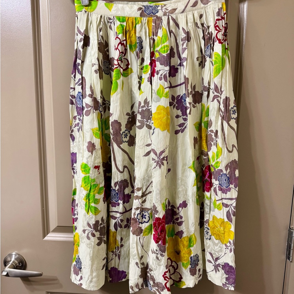 Etro Green and Purple Pleated Midi Skirt